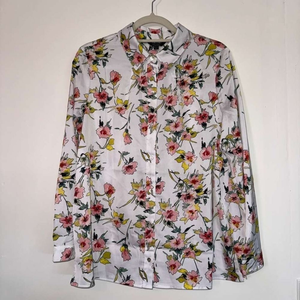 Nicole Miller Women's Size PM Button Up Shirt Water Color Floral Soft Girl Work - Picture 2 of 11